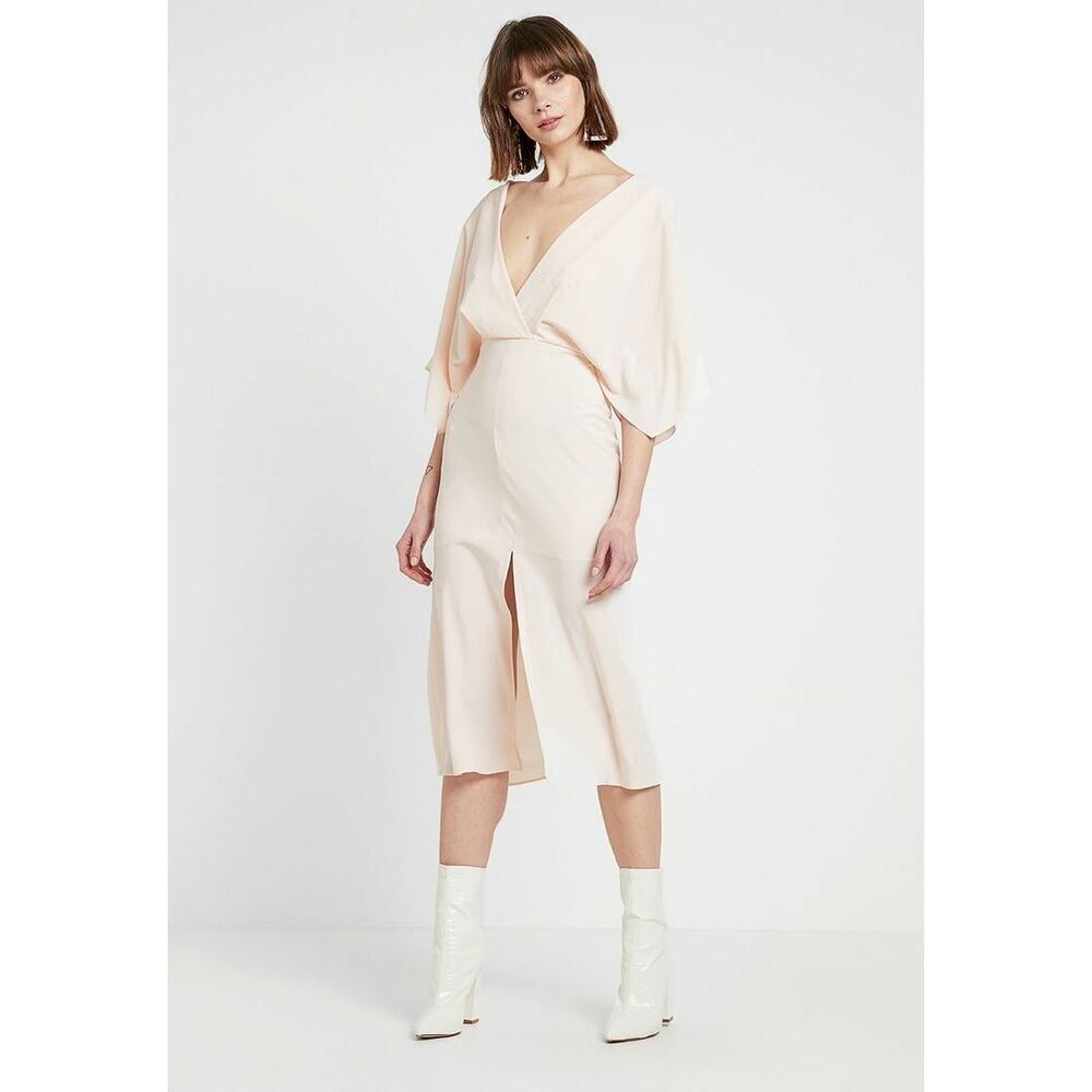 Topshop Batwing Plunge Tea Length Dress In Pink Size 6 US / 10 UK $150